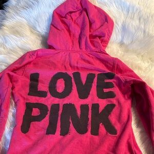 PINK Victoria's Secret Hoodie - Bright Pink with Black Lettering